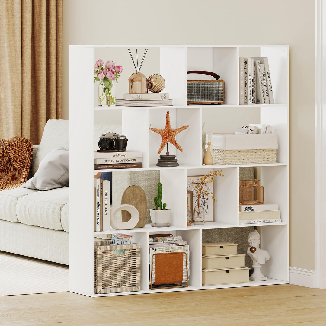 Giantex Open Shelf Bookcase 4-Tier Modern Bookshelf with 12 Storage Compartments