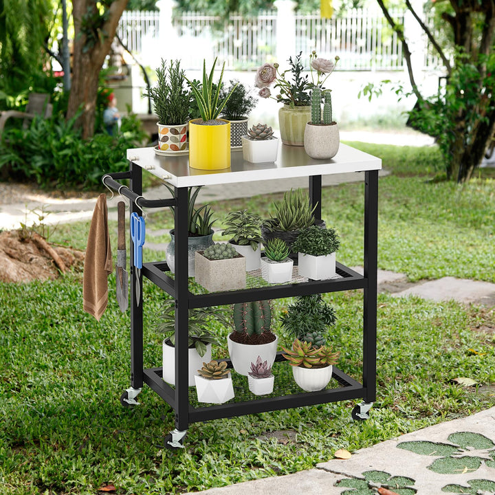 Giantex Outdoor Grill Cart - Movable Pizza Oven Stand with Stainless Steel Top