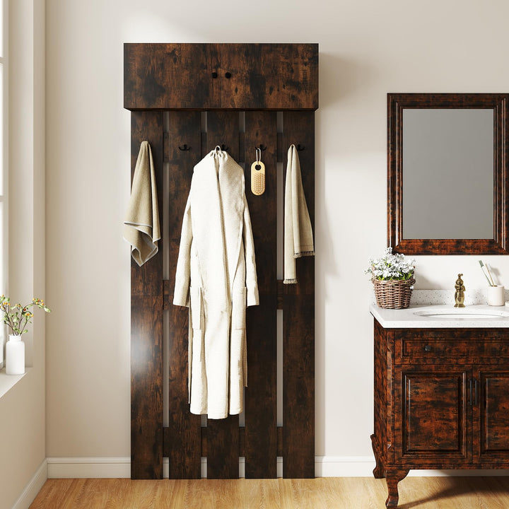 Giantex Wall Mounted Coat Rack 2-in 1 Hall Tree w/ 5 Double Hooks &amp; 2-Door Cabinet