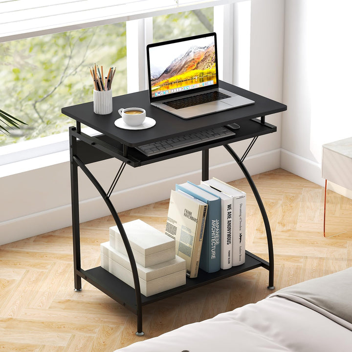 Giantex Computer Desk for Small Spaces, 27.5" Laptop Table with Pull-Out Keyboard Tray &amp; Bottom Storage Shelf
