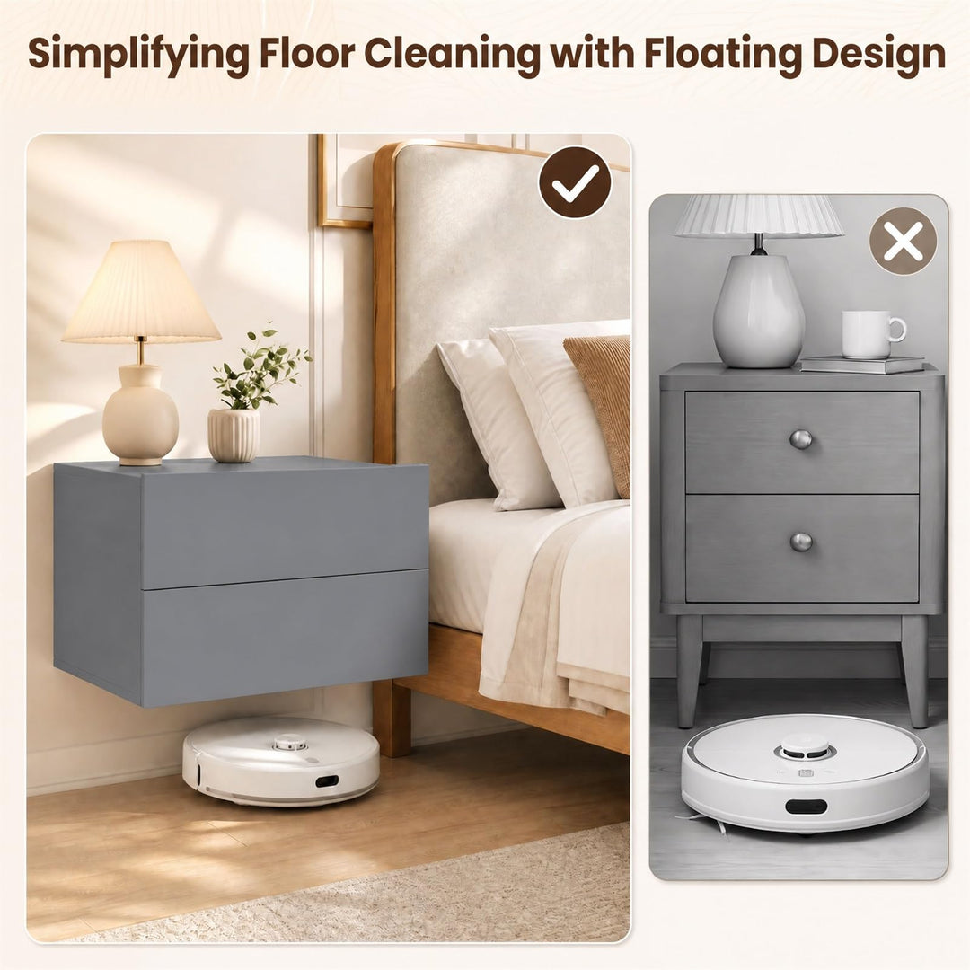 Giantex Floating Nightstand | Wall-Mounted Bedside Table with 2 Drawers (1/2)