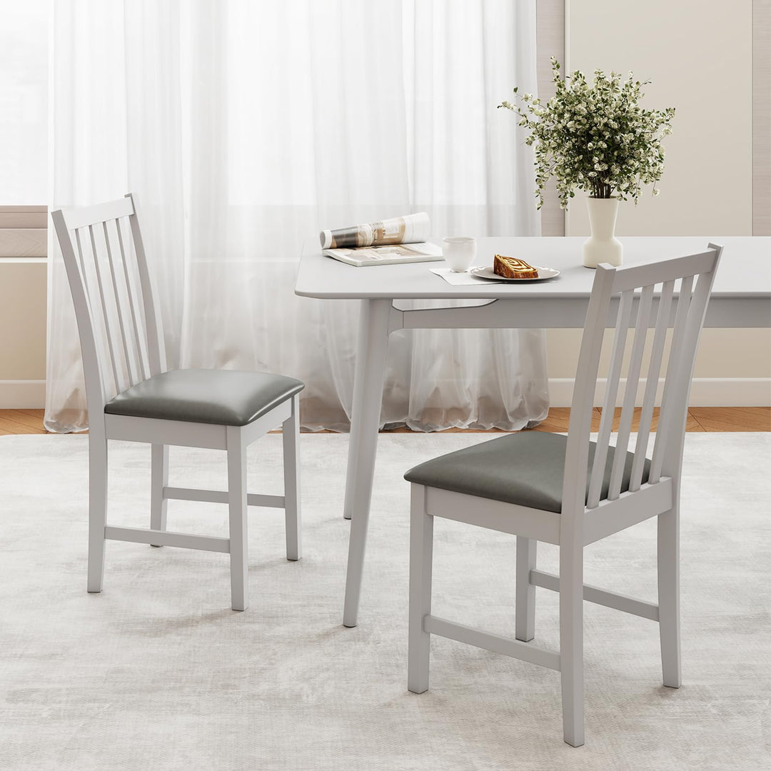Giantex Wooden Dining Chairs Set of 2/4 Faux Leather Upholstered Kitchen Chair w/Rubber Wood Legs