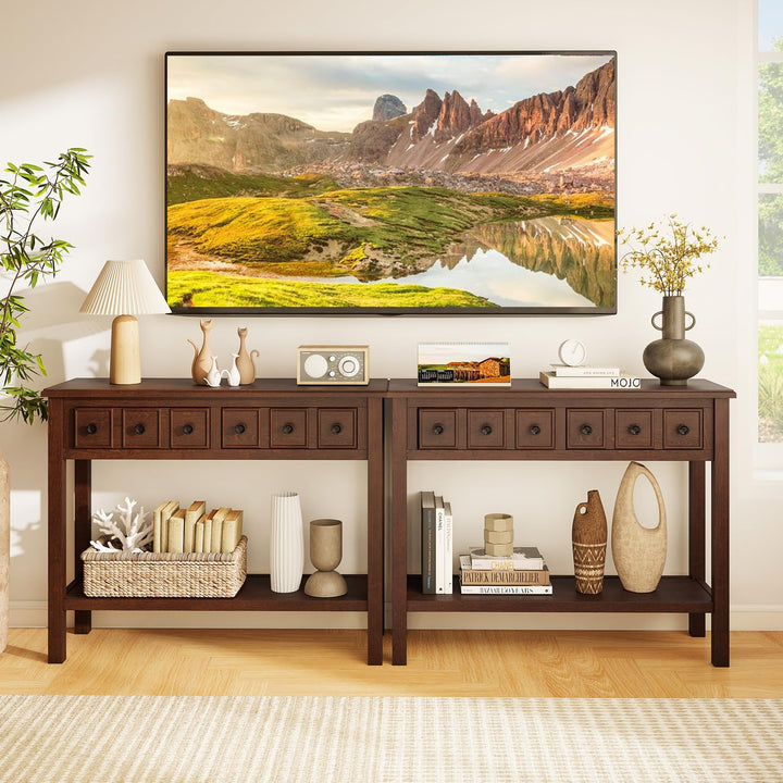 Giantex 38" Narrow Console Table with 2 Drawers &amp; Bottom Open Shelf