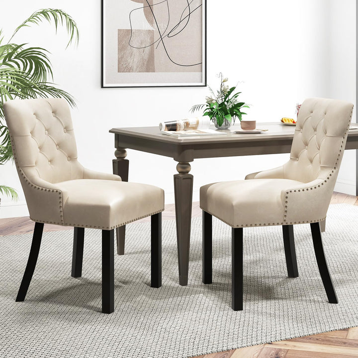 Gianex Upholstered Dining Chairs Set, Wood Wingback Accent Chairs w/Rubber Wood Legs &amp; Nailhead Button Tufted Back