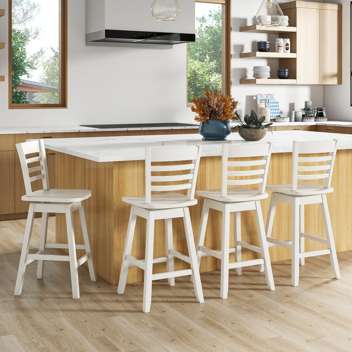 Giantex Wood Bar Stools, Swivel Counter Height Bar Stools with Slatted Hollow Back &amp; Ergonomic Contoured Seat