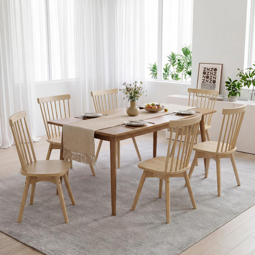 Giantex Windsor Mid Century Rubber Wood Kitchen Chairs with Swivel Seat &amp; Spindle Back (2/4)