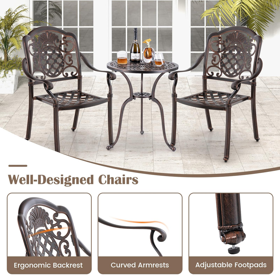 Giantex Patio Chairs Set of 2, Easy Assembly Stackable Cast Aluminum Outdoor Chairs with Armrest &amp; Adjustable Footpads