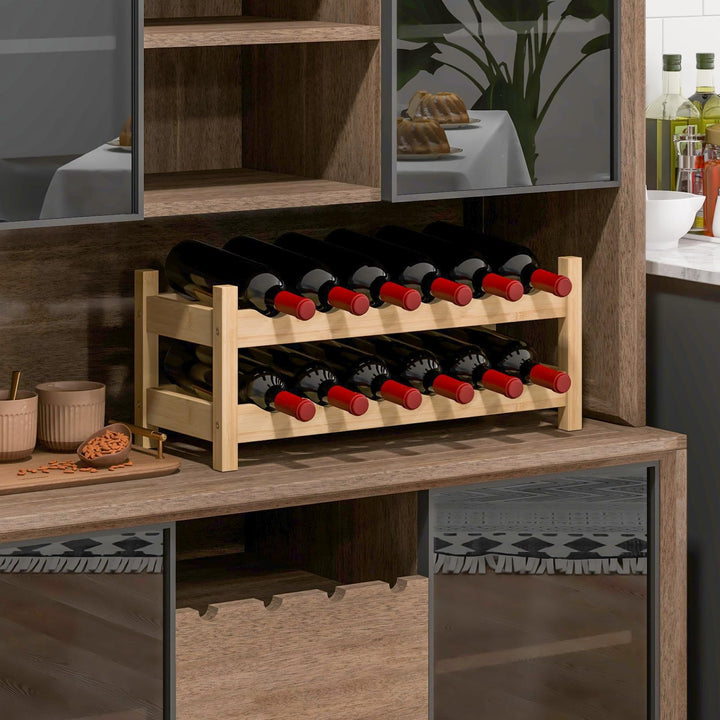 Giantex Bamboo Wine Rack, 2/3 Tier 12/18 Bottle Wine Storage Cabinet Shelf
