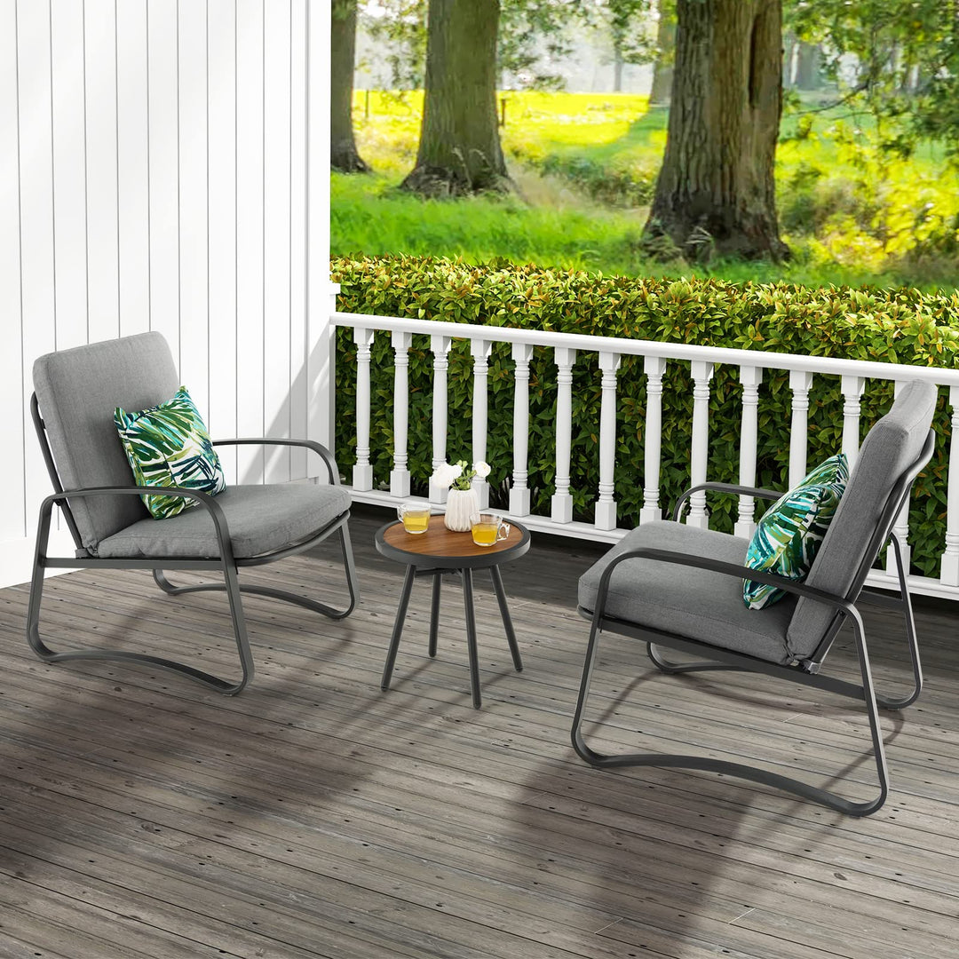 Giantex 3 Pcs Patio Bistro Set, Set of 2 Porch Chairs with Cushion &amp; Lumbar Pillow (Gray)