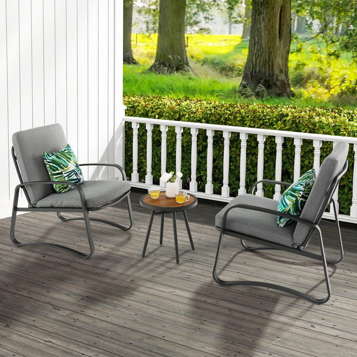 Giantex 3 Pcs Patio Bistro Set, Set of 2 Porch Chairs with Cushion &amp; Lumbar Pillow (Gray)