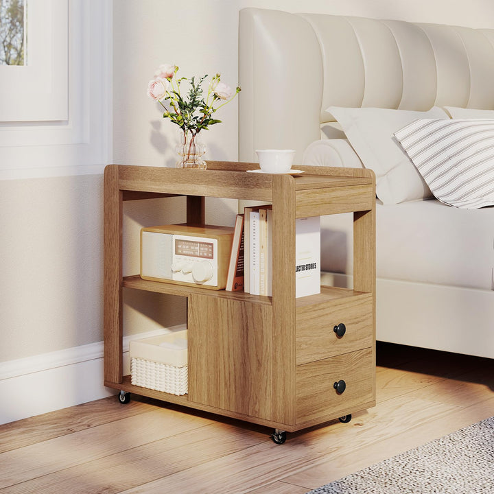 Giantex Rolling Side Table with Storage for Small Spaces Living Room Bedroom