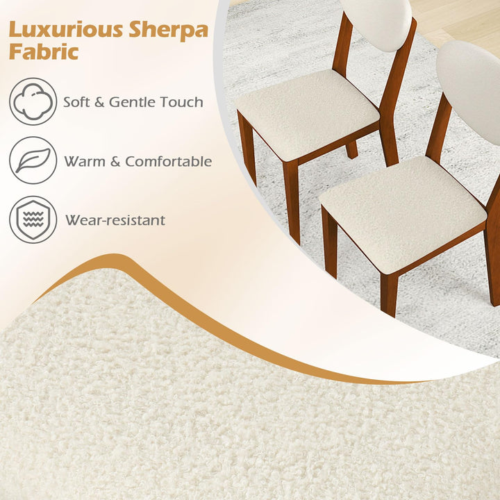 Giantex Sherpa Dining Chairs Set of 4 Modern Kitchen Chair w/Rubber Wood Legs