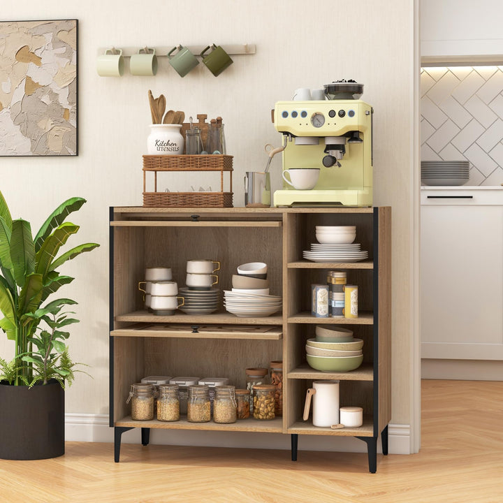 Giantex Shoe Cabinet with Flip &amp; Slide Doors, Shoe Storage Cabinet with Adjustable Cube Shelves(Decorative Doors)