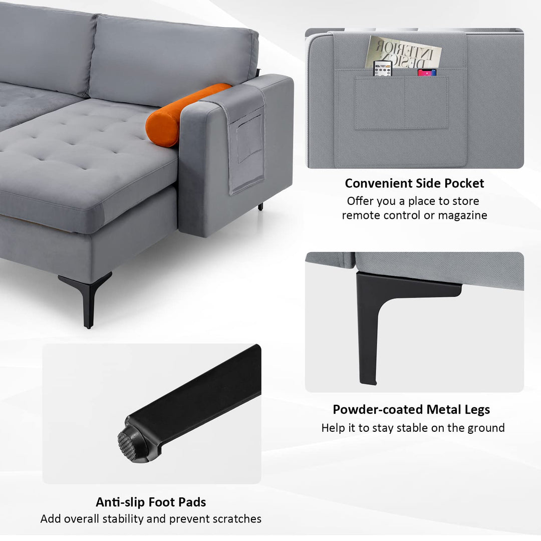 Giantex 97" Large Couch, 3 Seat Sectional Sofa Set, L-Shaped Modular Sleeper with Chaise Lounge &amp; USB Port &amp; Socket