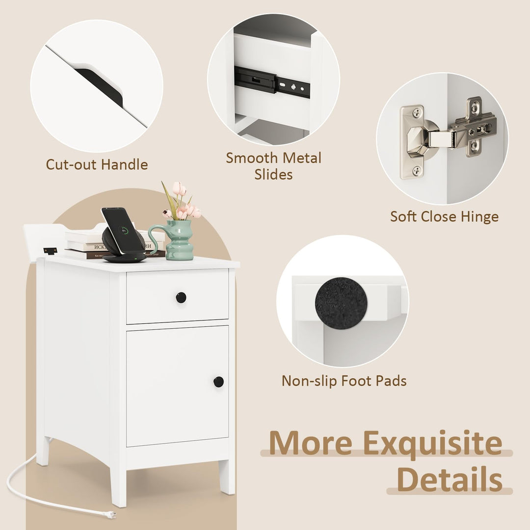 Giantex Nightstand with Charging Station, Flip Top End Table w/USB Ports &amp; Outlets, Modern Side Table w/Storage Drawer