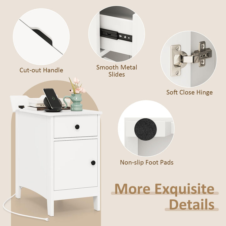 Giantex Nightstand with Charging Station, Flip Top End Table w/USB Ports &amp; Outlets, Modern Side Table w/Storage Drawer