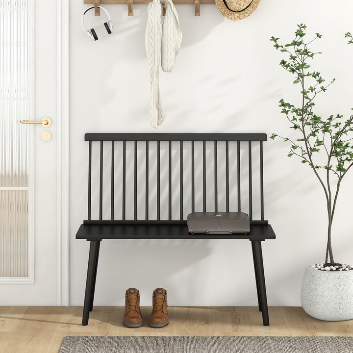 Giantex Entryway Bench for 2, Windsor Bench with Spindle Back &amp; Anti-Slip Foot Pads