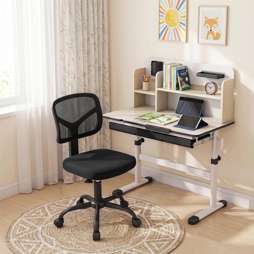 Giantex Armless Kids Desk Chair | Rolling Study Chair with Wheels &amp; Adjustable Height