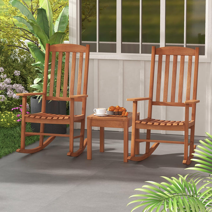 Giantex Wood Outdoor Rocking Chair - Eucalyptus Rocker Chair with Stable &amp; Safe Rocking Base