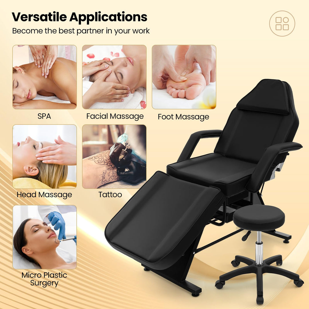 Giantex 72" Massage Bed with Hydraulic Stool, 3-Section Tattoo Chair with Adjustable Backrest, Legrest &amp; Storage Boxes