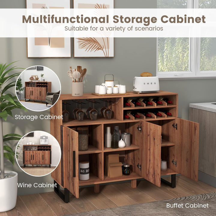 Giantex Wine Bar Cabinet, Buffet Sideboard with 3 Doors &amp; Adjustable Shelves, Liquor Cabinet