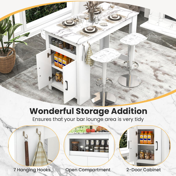 Giantex Bar Table, 47” Counter Height Dining Table with 7 Hanging Hooks, Compartment, Cabinet &amp; Adjustable Shelf