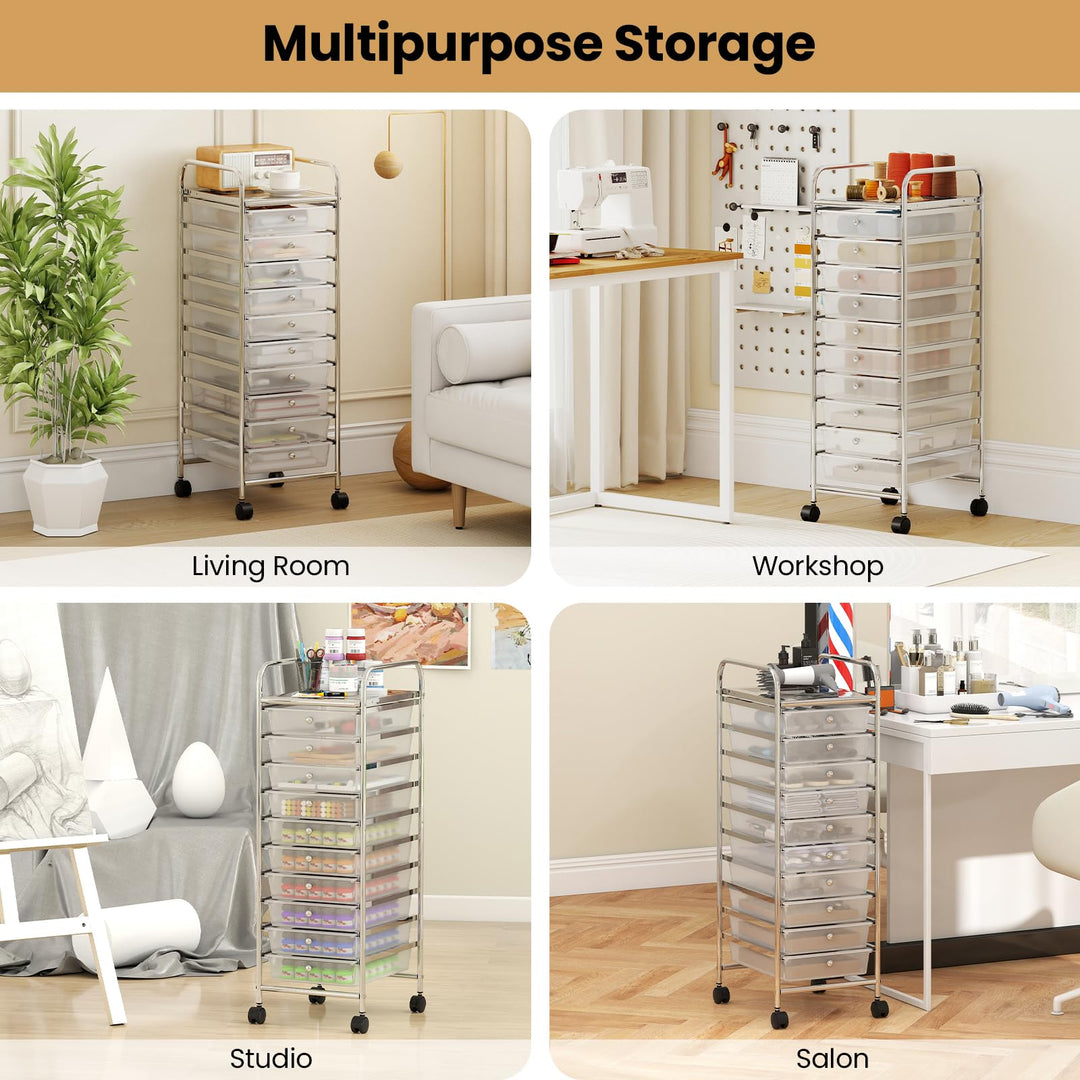 Giantex 10-Drawer Rolling Storage Cart with Metal Frame and Lockable Universal Wheels