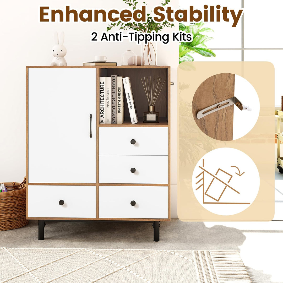 Giantex Storage Cabinet with 4 Drawers Door &amp; Open Compartment, Metal Support Legs