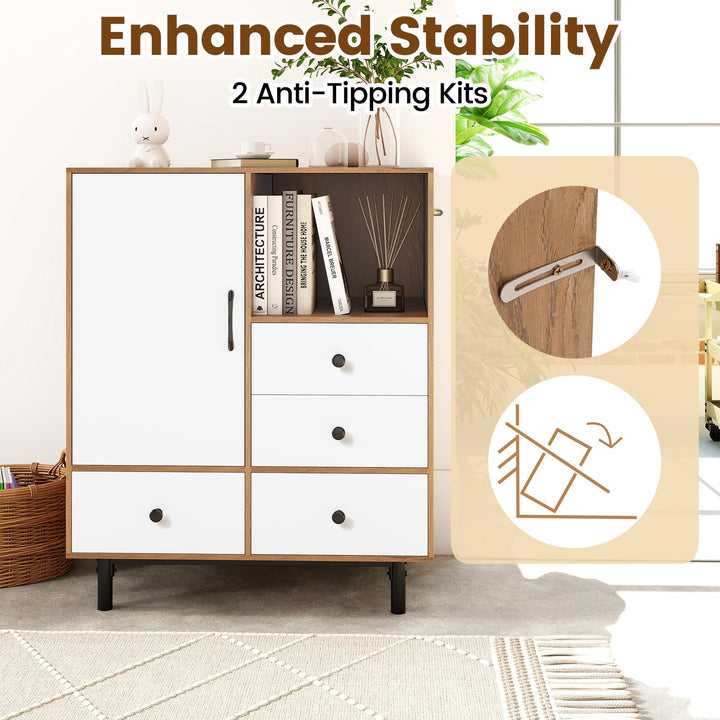 Giantex Storage Cabinet with 4 Drawers Door &amp; Open Compartment, Metal Support Legs