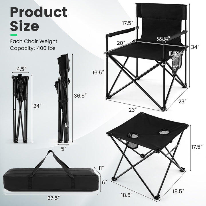 Giantex Camping Chair and Table Set - 3 Pack Folding Beach Chair with Side Table, 2 Cup Holders, Storage Pockets