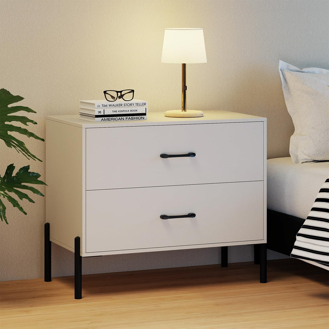 Giantex 2-Drawer Dresser Modern Wooden Nightstand with Metal Legs &amp; Handles