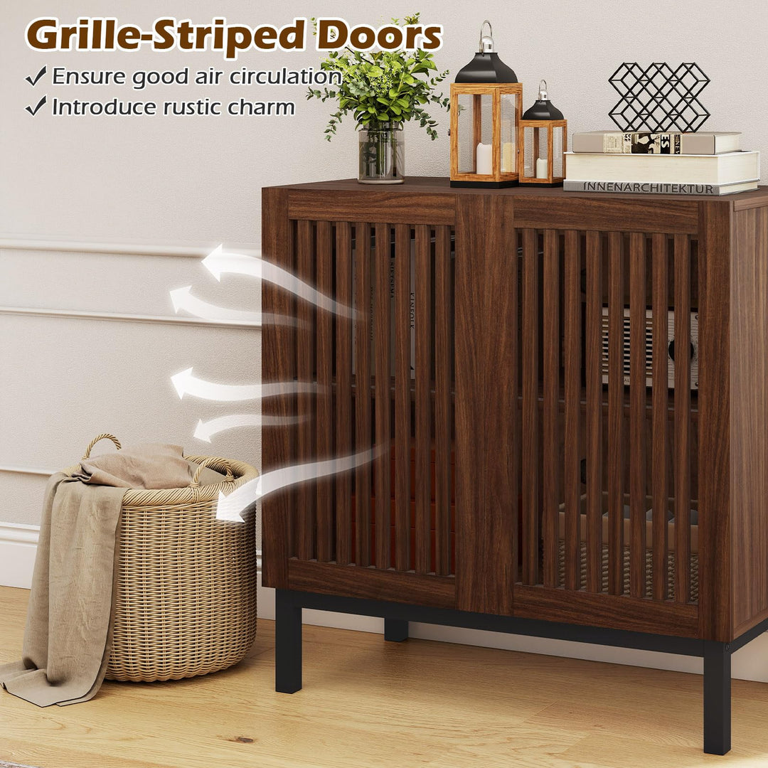 Giantex Sideboard Buffet Cabinet | 32" Farmhouse Coffee Bar with Slatted Doors