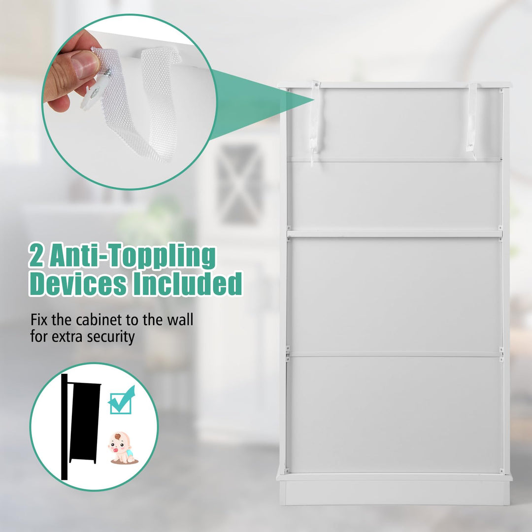 Giantex Bathroom Floor Storage Cabinet - Linen Floor Cabinet with Doors and Adjustable Shelves
