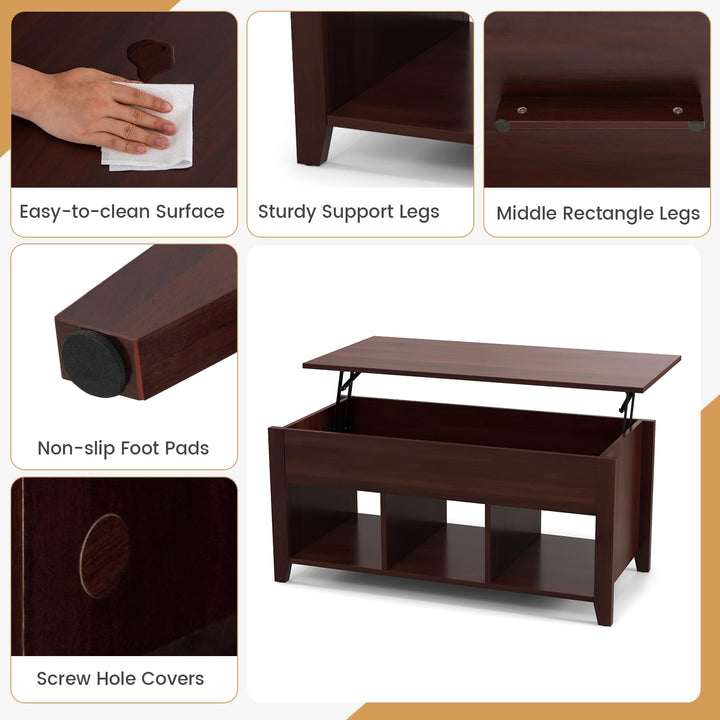 Giantex Lift Top Coffee Table - Rectangular Wooden Table w/Hidden Compartment &amp; Open Storage Shelves