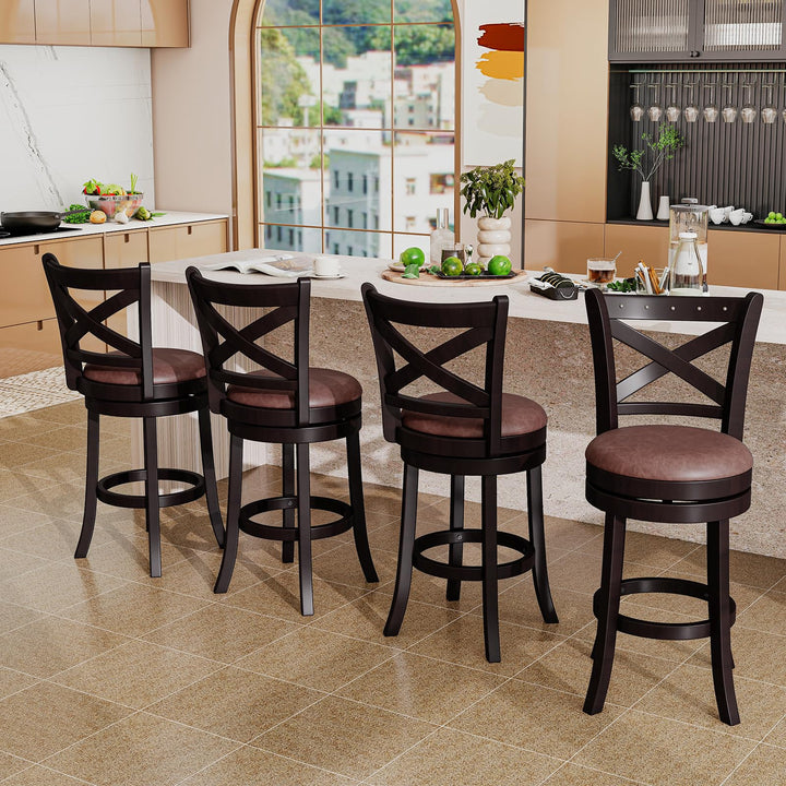 Giantex 26" Swivel Bar Stools with Backs &amp; Upholstered Faux Leather Seat