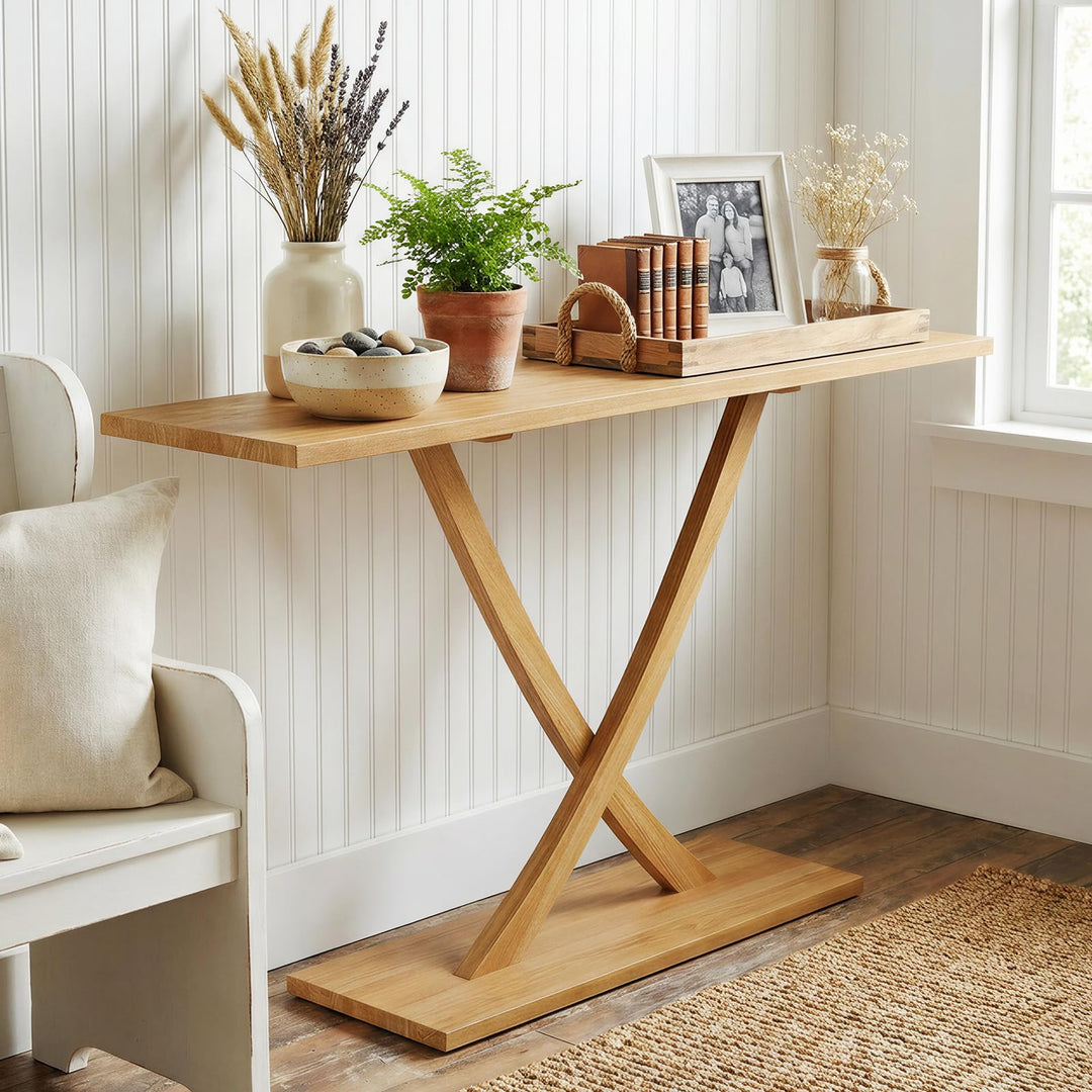 Giantex 57" Solid Wood Console Table Narrow Long Entryway Table