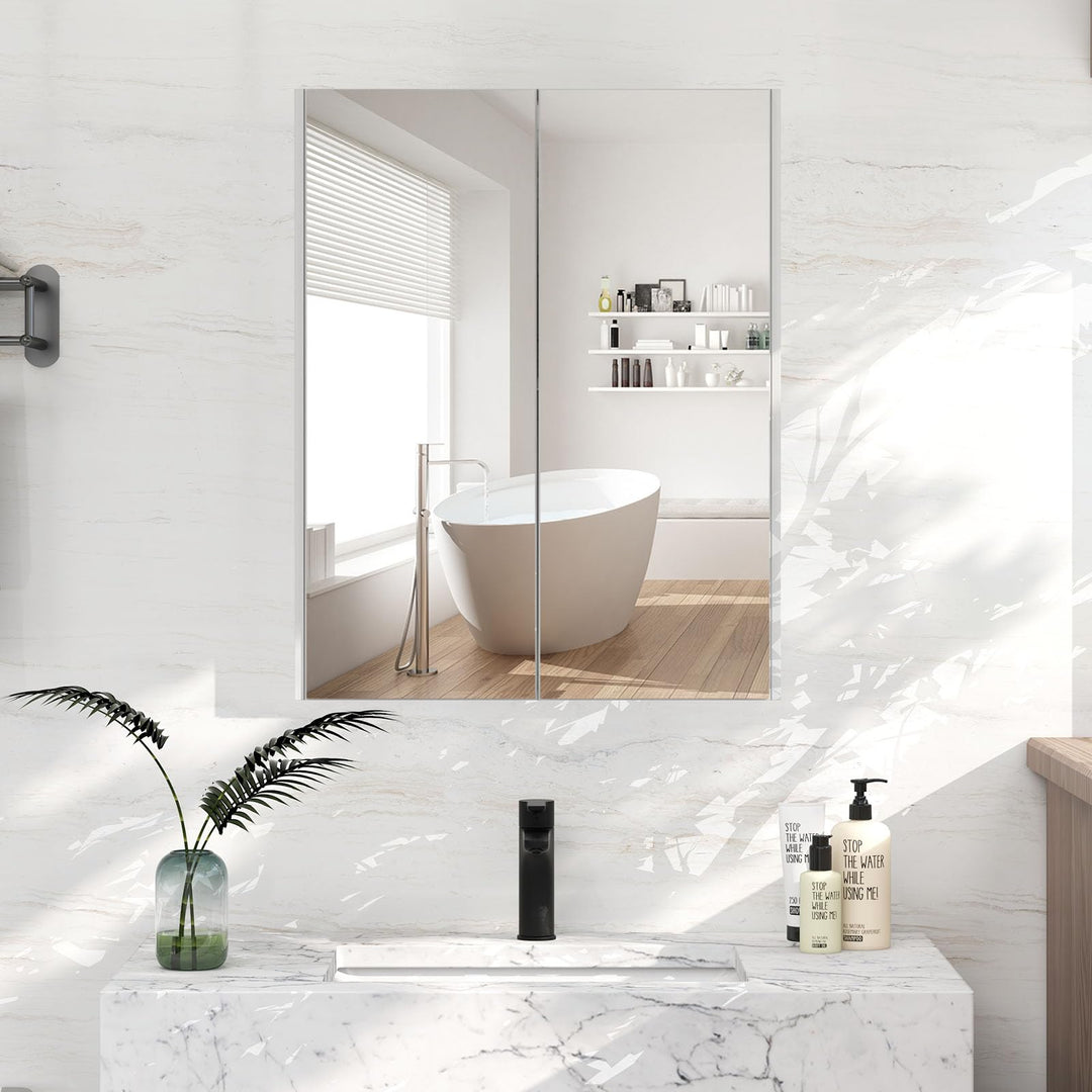 Giantex Medicine Cabinet, 24.5" x 25.5" Bathroom Wall Cabinet with 2 Mirror Door