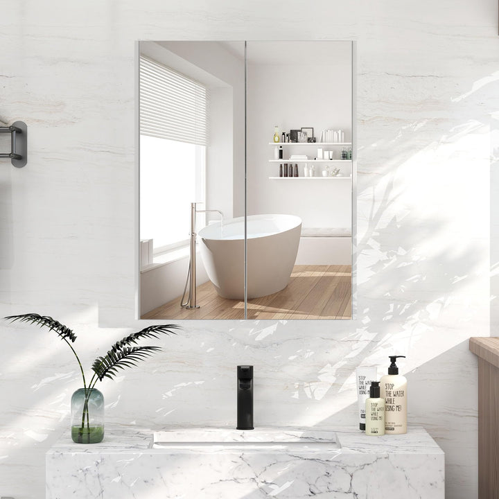 Giantex Medicine Cabinet, 24.5" x 25.5" Bathroom Wall Cabinet with 2 Mirror Door