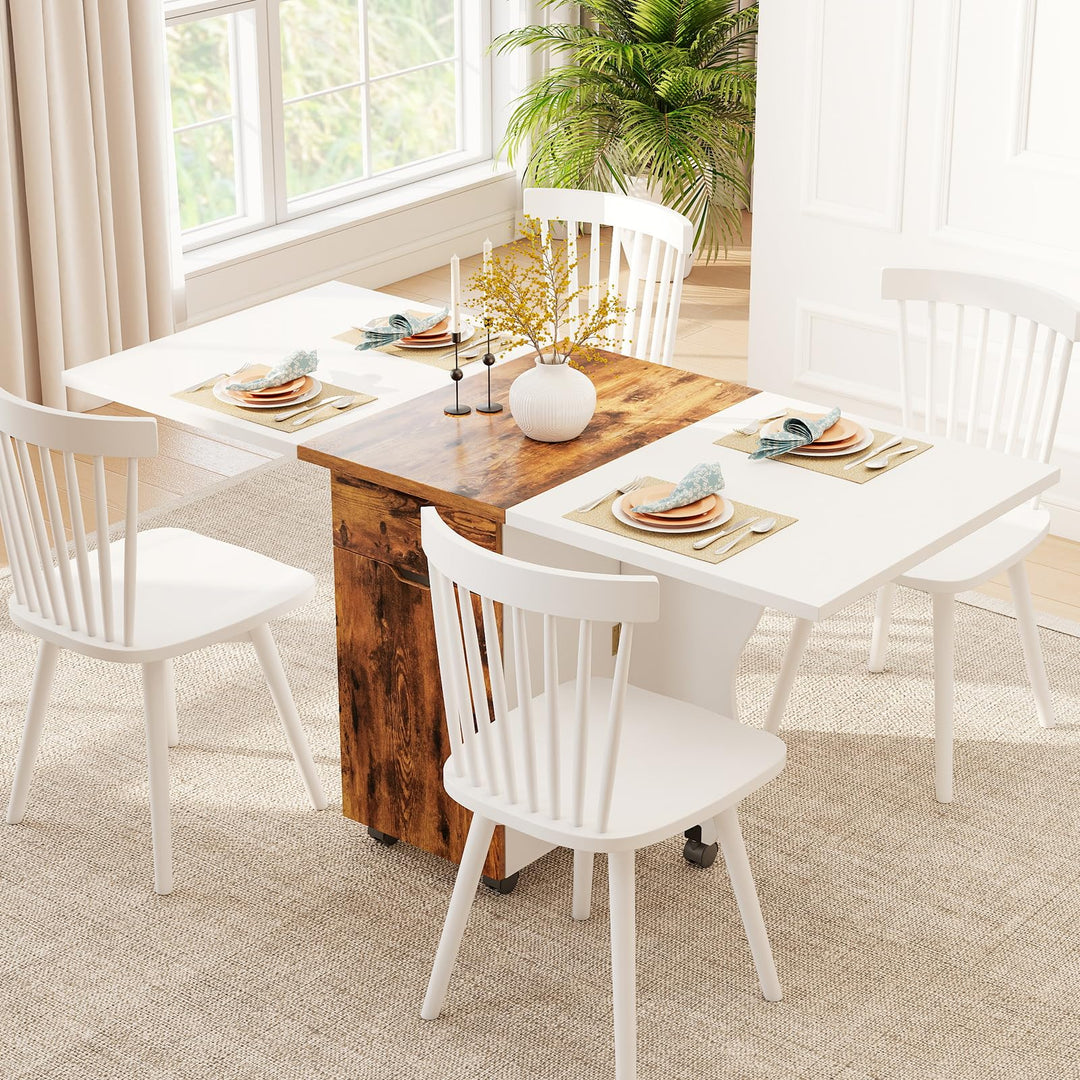 Giantex Folding Dining Table 3-in-1 Space-Saving Drop Leaf Kitchen Table with Lockable Wheels