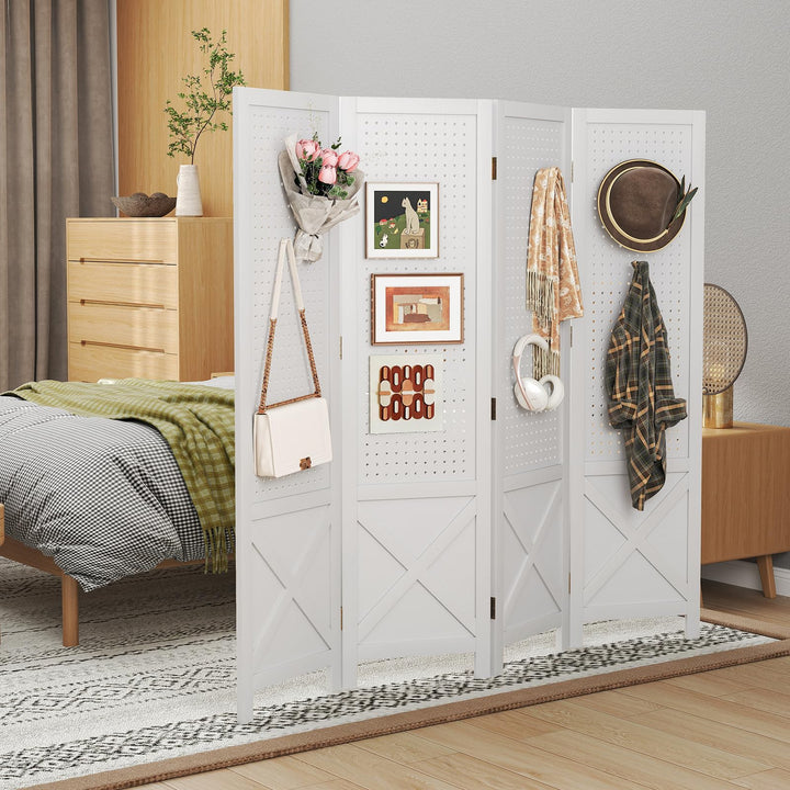Giantex 4 Panel Pegboard Room Divider for Room Separation