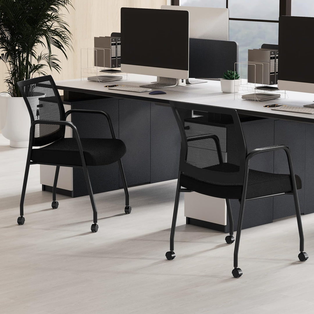 Giantex Waiting Room Chairs - Reception Chairs, Office Guest Chairs with Wheels, Metal Frame &amp; Armrests
