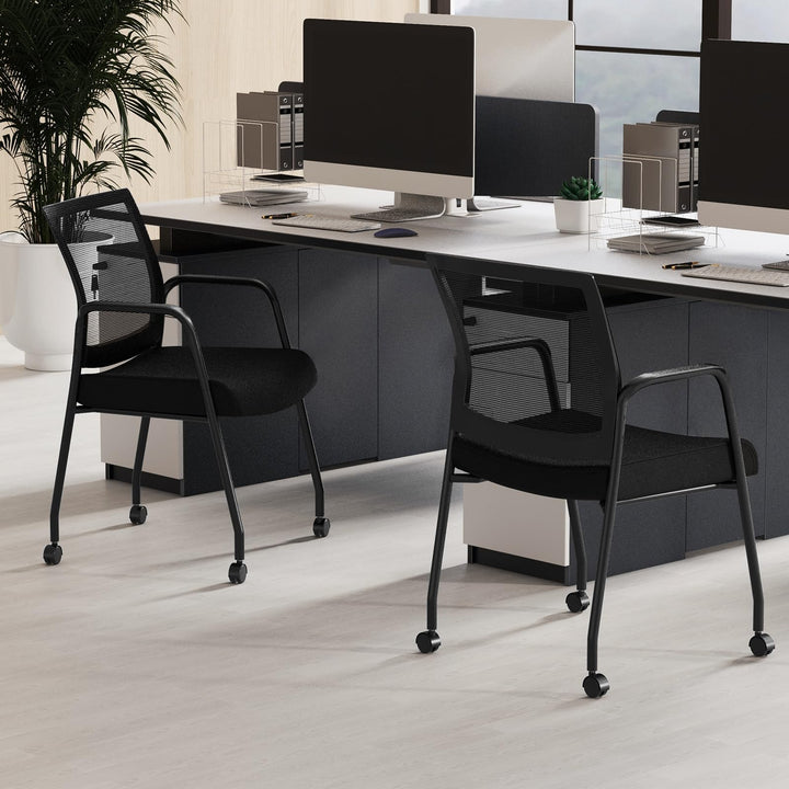 Giantex Waiting Room Chairs - Reception Chairs, Office Guest Chairs with Wheels, Metal Frame &amp; Armrests