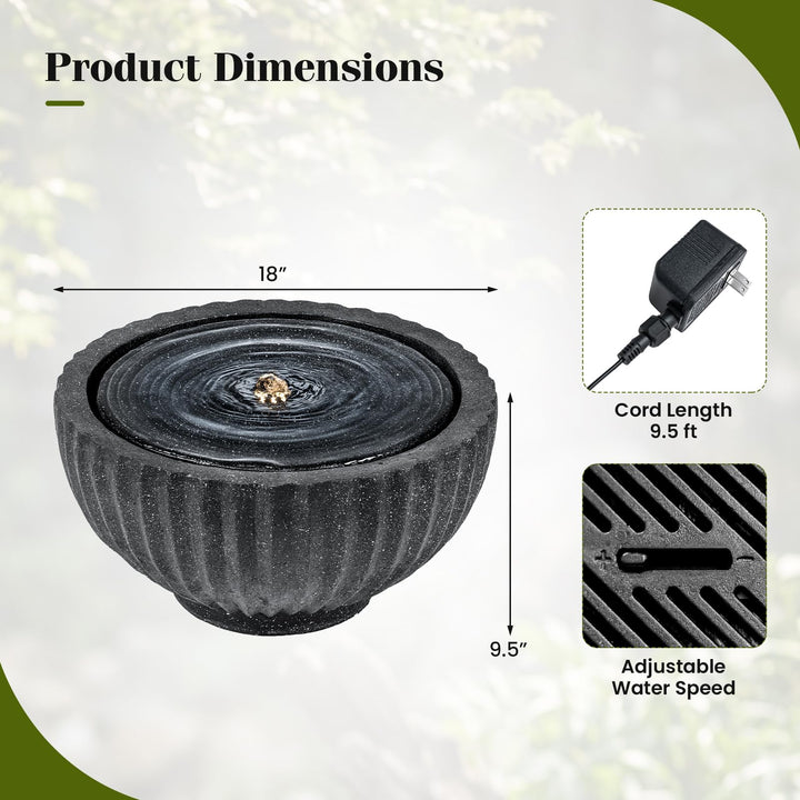 Giantex 17.5"/18" Round Outdoor Water Fountain with 6 LED Lights