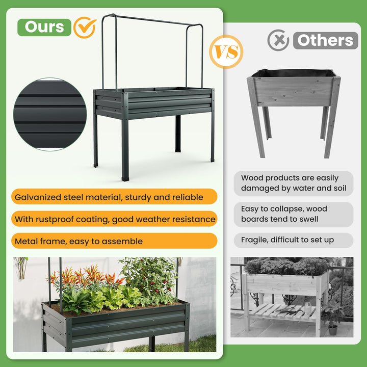 Giantex 3-in-1 Raised Garden Bed with Greenhouse Cover &amp; Trellis Rope,  46”x23.5”x59” Raised Bed for Flower Herb Vegetable