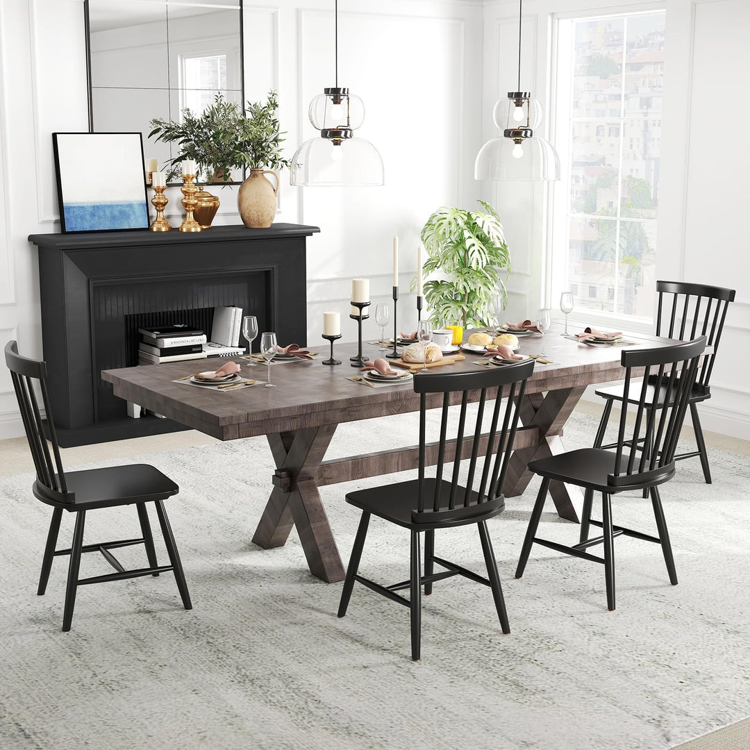 Giantex Windsor Dining Chairs Set of 2/4 Black, w/Wide Seat &amp; Spindle Back, Max Load 400 Lbs