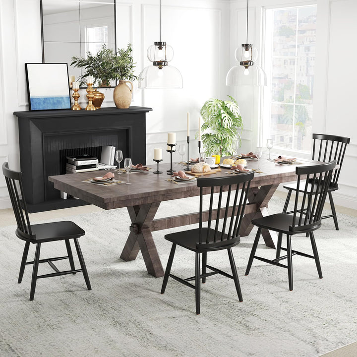 Giantex Windsor Dining Chairs Set of 2/4 Black, w/Wide Seat &amp; Spindle Back, Max Load 400 Lbs