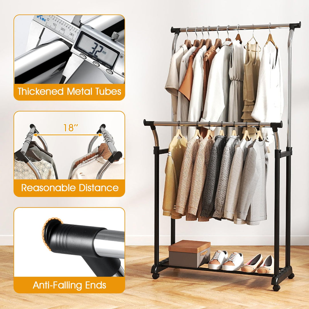 Giantex Double Rod Clothing Rack with Adjustable Height &amp; Wheels