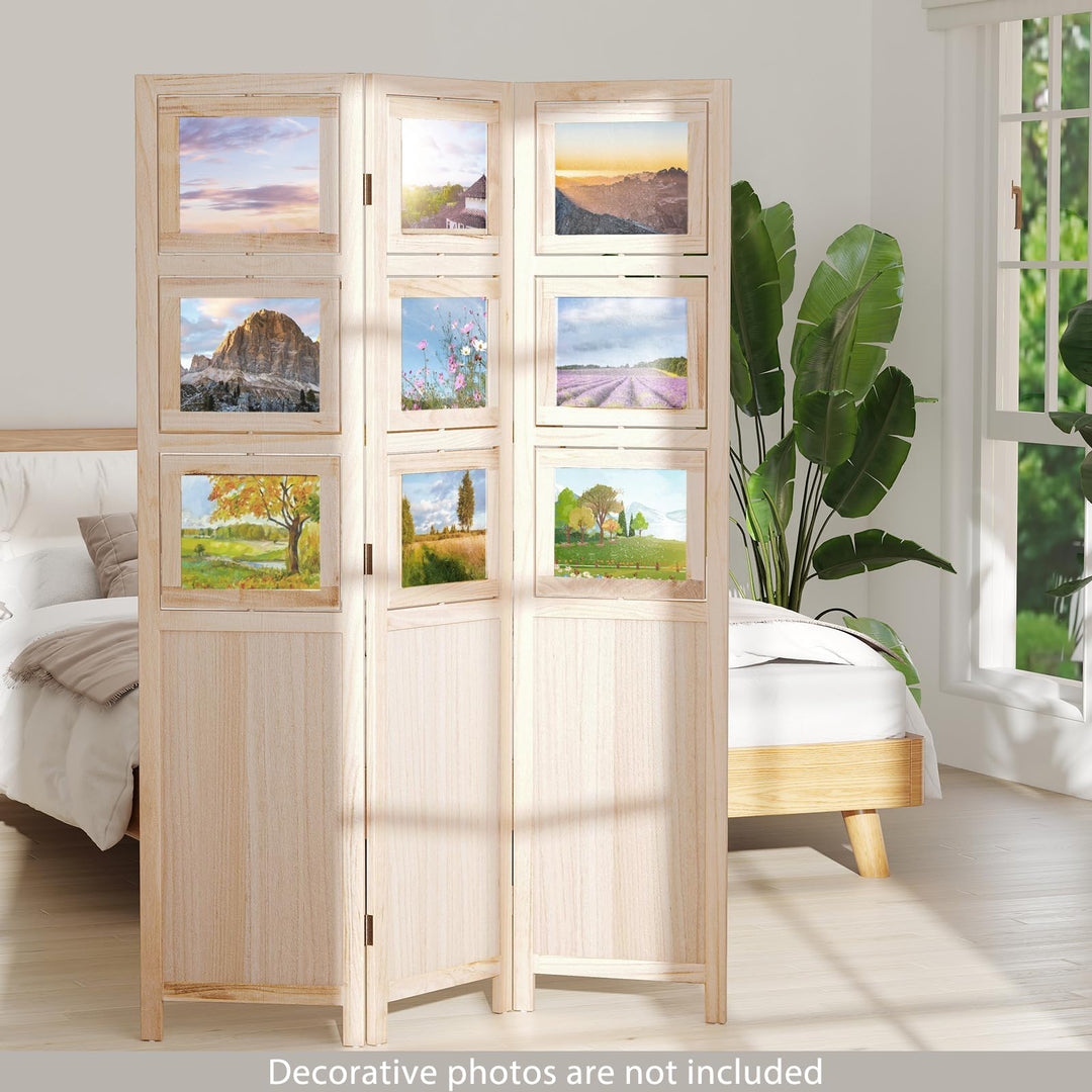Giantex 3 Panel Room Divider with 9 Rotating Picture Frames