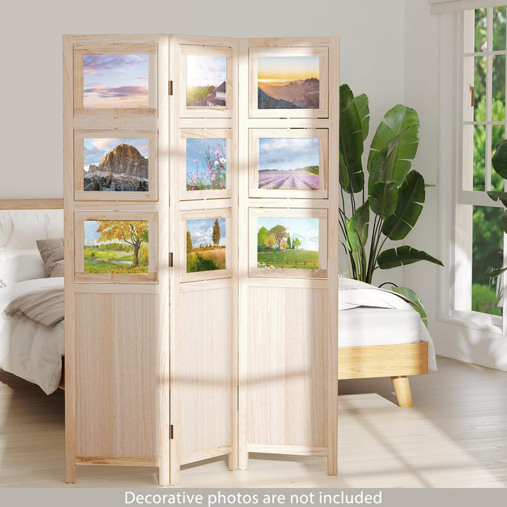 Giantex 3 Panel Room Divider with 9 Rotating Picture Frames