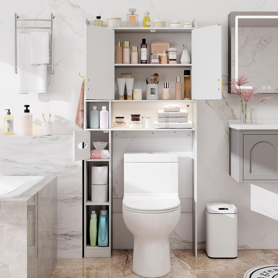Giantex Over The Toilet Storage Cabinet with LED Light Doors Toilet Paper Holder